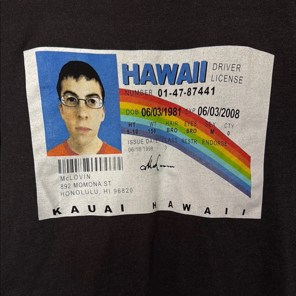 McLovin Hawaii Graphic Black T-Shirt - Picture 2 of 8